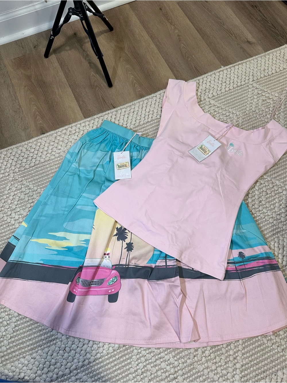 Loungefly Pink & Aqua Midi Skirt with Matching Pink Top